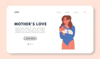 woman with little kid in arms. Mother with child landing page. Flat vector illustration
