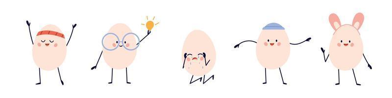 lindo personaje de huevos. divertidos cabezas de huevo emoji para pascua o el día mundial del huevo. ilustración de vector de dibujos animados de niño aislado sobre fondo blanco