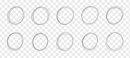 Set of hand drawn circles sketch frame, felt-tip pen ovals. Doodle circular frame elements isolated vector illustration