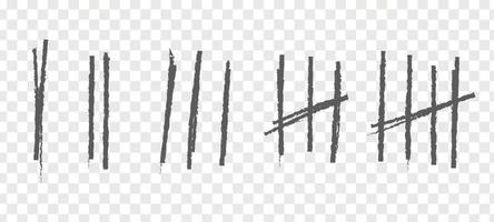 Line or sticks doodle with brush strokes crossed out. Simple mathematical count visualization, prison or jail wall counter, tally marks. Isolated vector illustration