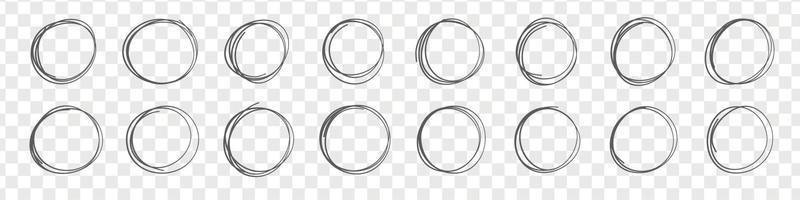 conjunto de marco de boceto de círculos dibujados a mano, óvalos de rotulador. garabato, marco circular, elementos, aislado, vector, ilustración vector