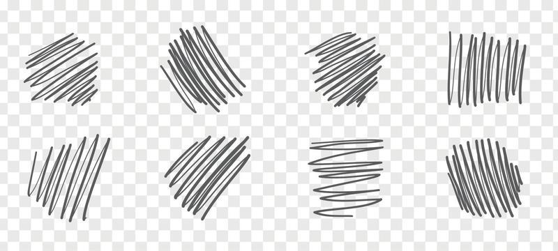 Hand draw crosshatch line drawning. Different pen scratch. Doodle isolated vector .