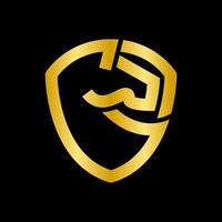 horse shield line logo design with luxury gold color vector