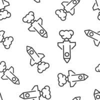 Rocket icon in flat style. Spaceship launch vector illustration on white isolated background. Sputnik seamless pattern business concept.