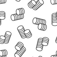 Coins stack icon in flat style. Dollar coin vector illustration on white isolated background. Money stacked seamless pattern business concept.