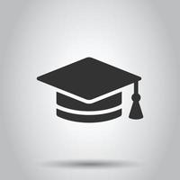 Graduation hat icon in flat style. Student cap vector illustration on white isolated background. University business concept.