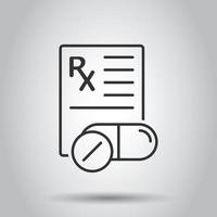 Prescription icon in flat style. Rx document vector illustration on white isolated background. Paper business concept.