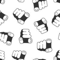 Finger point icon in flat style. Hand gesture vector illustration on white isolated background. You forward seamless pattern business concept.