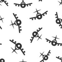 Plane icon in flat style. Airplane vector illustration on white isolated background. Flight airliner seamless pattern business concept.