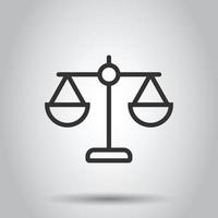 Scale balance icon in flat style. Justice vector illustration on white isolated background. Judgment business concept.