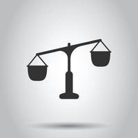 Scale balance icon in flat style. Justice vector illustration on white isolated background. Judgment business concept.