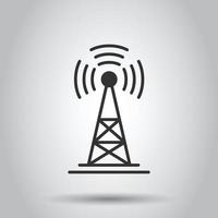 Antenna tower icon in flat style. Broadcasting vector illustration on white isolated background. Wifi business concept.