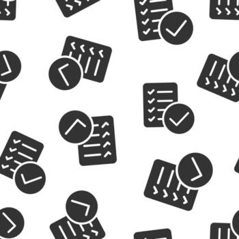 icono de lista de verificación de documentos en estilo plano. informar ilustración vectorial sobre fondo blanco aislado. concepto de negocio de patrones sin fisuras de hoja de papel. vector