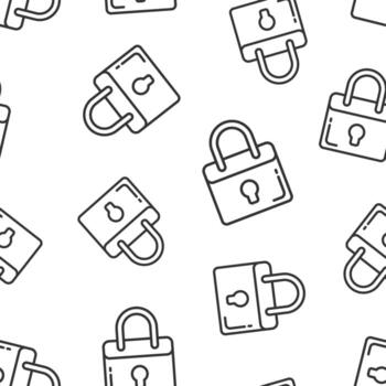 Locker icon in flat style. Padlock password vector illustration on white isolated background. Key unlock seamless pattern business concept.