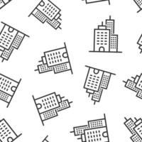 Building icon in flat style. Town skyscraper apartment vector illustration on white isolated background. City tower seamless pattern business concept.