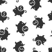 Money box icon in flat style. Pig container vector illustration on white isolated background. Piggy bank seamless pattern business concept.