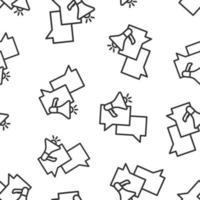 burbuja de voz con icono de megáfono en estilo plano. cuadro de diálogo ilustración vectorial sobre fondo blanco aislado. concepto de negocio de patrones sin fisuras de altavoz de megáfono. vector