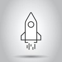 Rocket icon in flat style. Spaceship launch vector illustration on white isolated background. Sputnik  business concept.