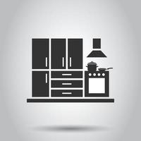 icono de muebles de cocina en estilo plano. ilustración de vector de cocina sobre fondo blanco aislado. concepto de negocio de sala de cocina.