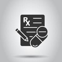 Prescription icon in flat style. Rx document vector illustration on white isolated background. Paper business concept.