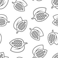 Cocoa bean icon in flat style. Chocolate cream vector illustration on white isolated background. Nut plant seamless pattern business concept.