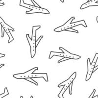 Plane icon in flat style. Airplane vector illustration on white isolated background. Flight airliner seamless pattern business concept.