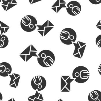 personas con icono de sobre en estilo plano. correo electrónico recibir ilustración vectorial sobre fondo blanco aislado. concepto de negocio de patrones sin fisuras de mensaje. vector