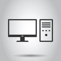 Pc computer icon in flat style. Desktop vector illustration on white isolated background. Device monitor business concept.