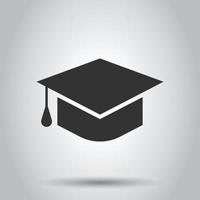 Graduation hat icon in flat style. Student cap vector illustration on white isolated background. University business concept.