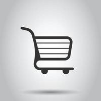 Shopping cart icon in flat style. Trolley vector illustration on white isolated background. Basket business concept.