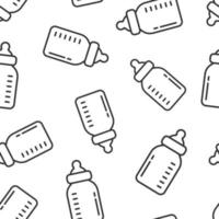 Baby bottle icon in flat style. Milk container vector illustration on white isolated background. Drink glass seamless pattern business concept.