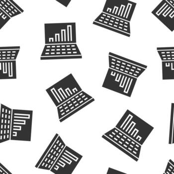 Laptop chart icon in flat style. SEO data vector illustration on white isolated background. Computer diagram seamless pattern business concept.