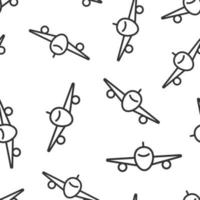 Plane icon in flat style. Airplane vector illustration on white isolated background. Flight airliner seamless pattern business concept.