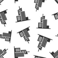 Building icon in flat style. Town skyscraper apartment vector illustration on white isolated background. City tower seamless pattern business concept.