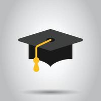 Graduation hat icon in flat style. Student cap vector illustration on white isolated background. University business concept.