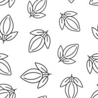Cocoa bean icon in flat style. Chocolate cream vector illustration on white isolated background. Nut plant seamless pattern business concept.