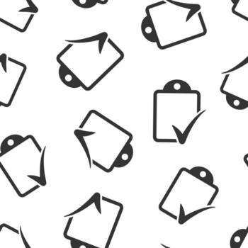 Document checklist icon in flat style. Report vector illustration on white isolated background. Paper sheet seamless pattern business concept.