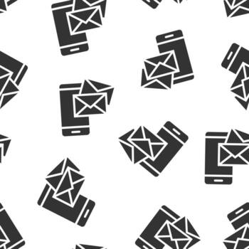 mensaje en el icono del teléfono inteligente en estilo plano. correo con ilustración de vector de teléfono sobre fondo blanco aislado. sobre el concepto de negocio de patrones sin fisuras.