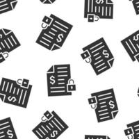 Financial statement icon in flat style. Document with lock vector illustration on white isolated background. Report seamless pattern business concept.