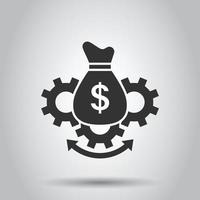 Money optimization icon in flat style. Gear effective vector illustration on white isolated background. Finance process business concept.