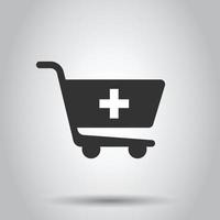 Shopping cart icon in flat style. Trolley vector illustration on white isolated background. Basket business concept.