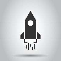 Rocket icon in flat style. Spaceship launch vector illustration on white isolated background. Sputnik  business concept.