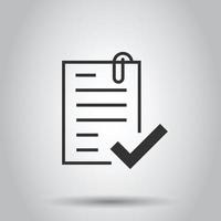 Approved document icon in flat style. Authorize vector illustration on white isolated background. Agreement check mark business concept.