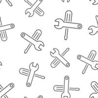 Wrench and screwdriver icon in flat style. Spanner key vector illustration on white isolated background. Repair equipment seamless pattern business concept.