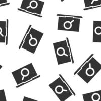 Computer search icon in flat style. Laptop with magnifying glass vector illustration on white isolated background. Device display seamless pattern business concept.
