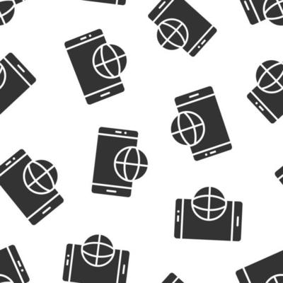 Globe smartphone icon in flat style. Mobile phone location vector illustration on white isolated background. Destination seamless pattern business concept.