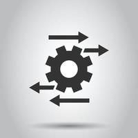 Process icon in flat style. Arrow and gear vector illustration on white isolated background. Optimization business concept.
