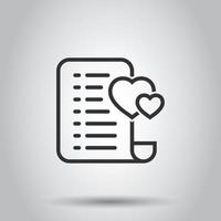 Wishlist icon in flat style. Like document vector illustration on white isolated background. Favorite list business concept.