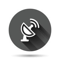 icono de torre de antena en estilo plano. Ilustración de vector de difusión sobre fondo redondo negro con efecto de sombra larga. concepto de negocio de botón de círculo wifi.