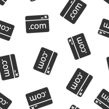 Website domain icon in flat style. Com internet address vector illustration on white isolated background. Server seamless pattern business concept.